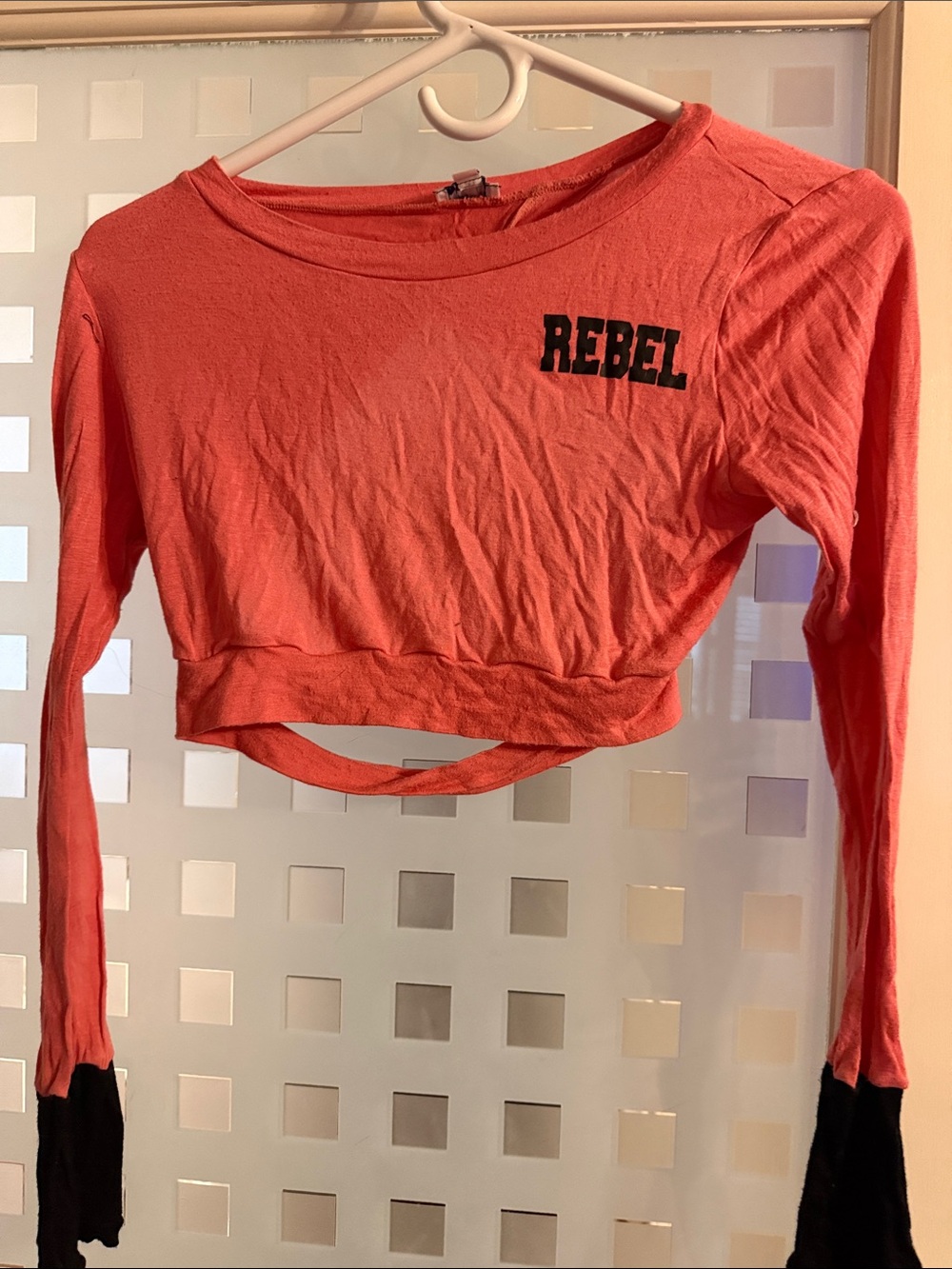 Rebel Cropped Long-Sleeve Tee in Coral Pink